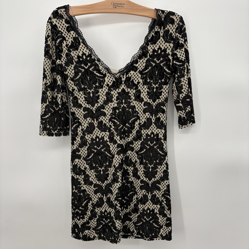 Intimately Free People Seamless Flocked Medallion Velvet Bodycon Mini Dress Sm‎